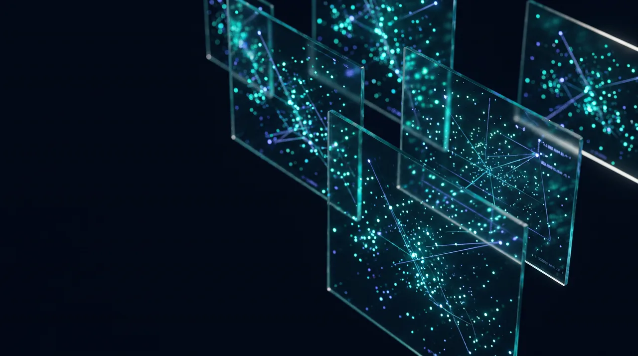 Zwevende doorzichtige panelen met abstracte datapunten
