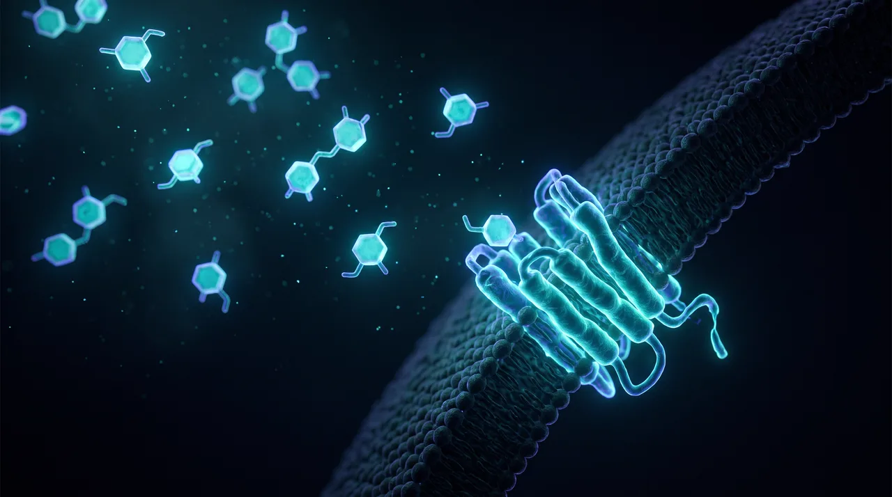 Suikermoleculen bij een receptor op een celmembraan
